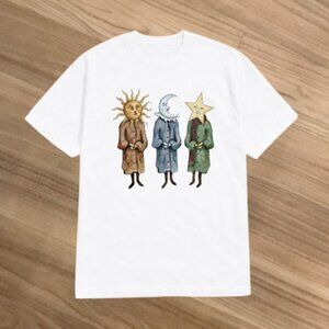 Graphic tee featuring a whimsical sun, moon & star T shirt